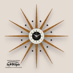 Teak Starburst Clock Mid Century Modern Wall Decor, 30 - thumbnail 4