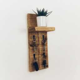 Key Holder With Shelf, Rustic Rack, Wall Mounted Hanger, Wooden Storage For Hallways, Entryways & Office, Hooks - thumbnail 4