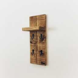 Key Holder With Shelf, Rustic Rack, Wall Mounted Hanger, Wooden Storage For Hallways, Entryways & Office, Hooks - thumbnail 2