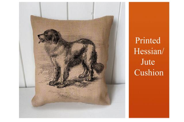 Dog Illustration - Cushion Fabric Panel Or Case Or With Filling Rustic Natural Jute Burlap Hessian