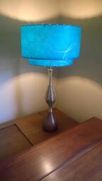 Mid Century Vintage Style 2 Tier Fiberglass Lamp Shade Modern Atomic Retro Teal Gld - thumbnail 1