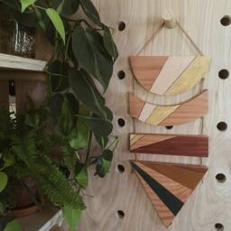 Geometric Wood Wall Hanging - Earth Tones Art Vertical Southwest Decor - thumbnail 3