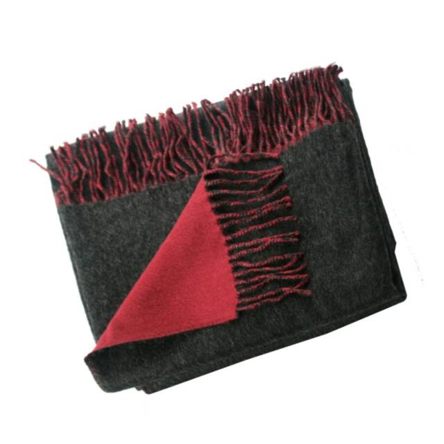 Reversible 100% Baby Alpaca Woven Throw Blanket ~ Dk Gray/Red - image 1
