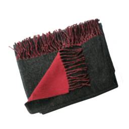 Reversible 100% Baby Alpaca Woven Throw Blanket ~ Dk Gray/Red