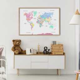 Colorful World Map - Wall Poster With Country Names & Capitals Art For Living Room, Bedroom Or Playroom - thumbnail 2