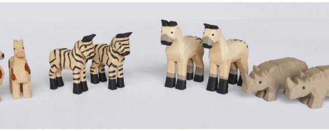 Hand Carved Wooden Noah's Ark Animals Llama's, Zebra's, Horse & Rhinoceros - image 1
