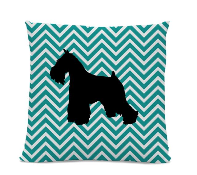 Chevron Miniature Schnauzer Pillow - Silhouette Home Decor Living Room Teal White - image 1