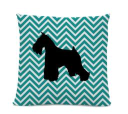 Chevron Miniature Schnauzer Pillow - Silhouette Home Decor Living Room Teal White - thumbnail 1