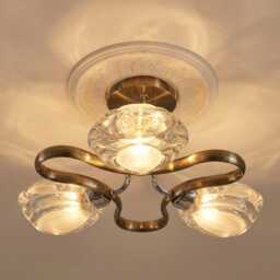 Antique Brass Flush Ceiling Light - Three Globe Vintage Pendant Fixture - thumbnail 2