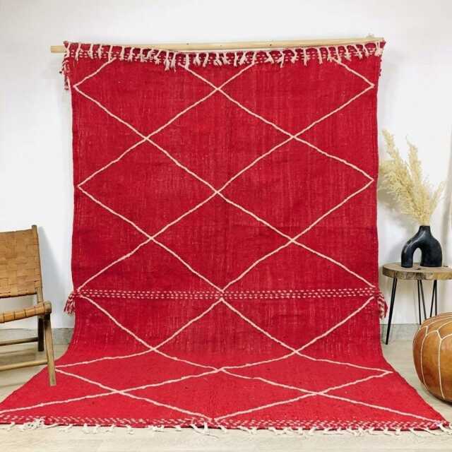 Red White Diamond Moroccan Rug - Kilim Berber Living Room Decor Boho Accent Handwoven Geometric Area Carpet - image 1