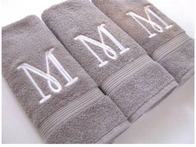 Monogrammed Cotton Bath Towel Embroidered Initial, August Ave - image 1