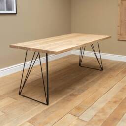 Hairpin Dining Table, Solid Oak Table With Pin Legs & Stool, Hand Made Kitchen Table, Reclaimed Dining Industrial Farm Wooden - thumbnail 3