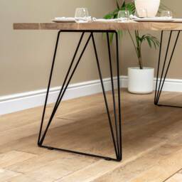 Hairpin Dining Table, Solid Oak Table With Pin Legs & Stool, Hand Made Kitchen Table, Reclaimed Dining Industrial Farm Wooden - thumbnail 2