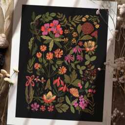 Wildflowers Botanical Art Print Vintage Floral Illustration, Dark Flowers Poster - thumbnail 2