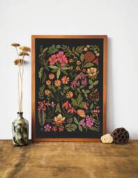 Wildflowers Botanical Art Print Vintage Floral Illustration, Dark Flowers Poster - thumbnail 1