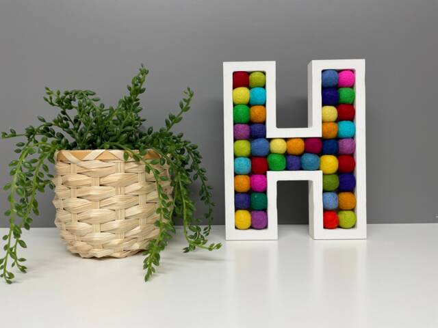 Wooden Felt Pom Filled Letter - A-Z Wall Letters Nursery Decor Rainbow - image 1