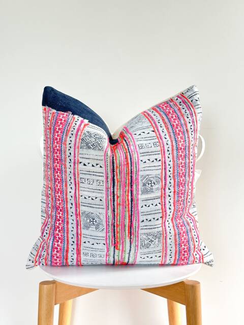 Indigo Neutral Tribal Hemp Hand Woven Natural Dye Color Lumbar Pillow Cover - image 1