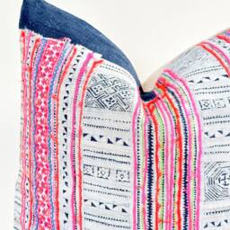 Indigo Neutral Tribal Hemp Hand Woven Natural Dye Color Lumbar Pillow Cover - thumbnail 2