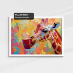 Giraffe Drinking Coffee Glasses Animal Art Abstract Oil Painting Framed Poster Print, Canvas Wall Living Home Decor Interior Gift - thumbnail 3