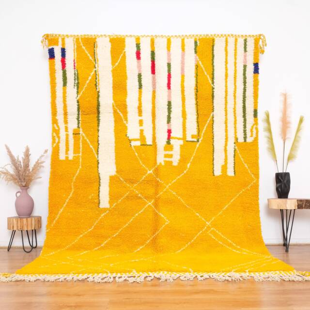 Authentic Moroccan Rug, Yellow Beniouarain Rug 6x10 Ft - image 1