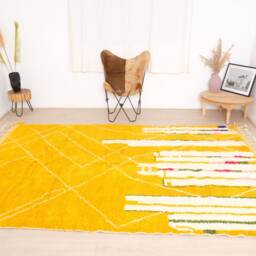 Authentic Moroccan Rug, Yellow Beniouarain Rug 6x10 Ft - thumbnail 3