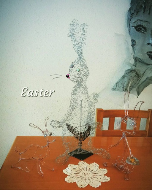 Metal Animal Sculpture Easter Decoration Bunny Wall Art Wire Chicken Mesh Vintage Beads Sign Mom Gifts Basket - image 1