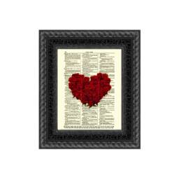 Rose Heart Print On 1897 Dictionary Page Unique Wall Art - thumbnail 1