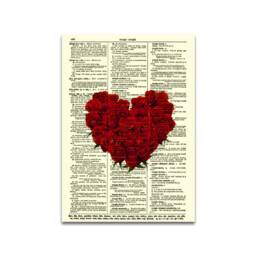 Rose Heart Print On 1897 Dictionary Page Unique Wall Art - thumbnail 3