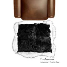 Plush Black Faux Fur Rug - Shaggy White Border, Sheepskin Throw - thumbnail 2