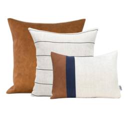 Modern Classic Pillow Combination Set Of 3 Cushion Covers, Combo Designer Throw Cases, Faux Leather Pillow, Linen Pillows