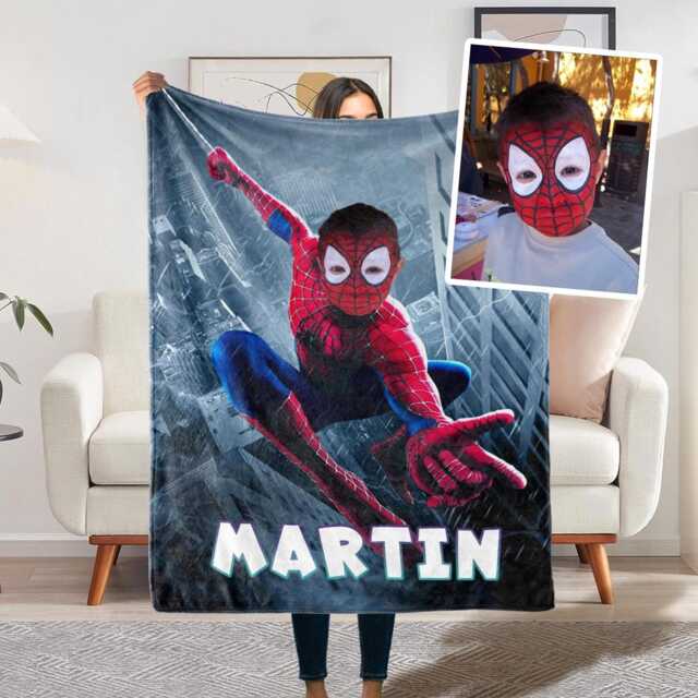 Personalized Comic Hero Blanket, Custom Face Swap Throw, Unique Kids Gift - image 1