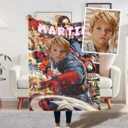 Personalized Comic Hero Blanket, Custom Face Swap Throw, Unique Kids Gift - thumbnail 2