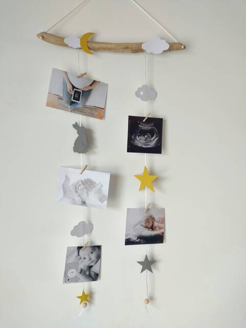 Mix & Match, Photo Holder Mobile, Birth List Gift Idea, Baby Room Decoration, Rabbit, Cloud, Moon, Star - image 1