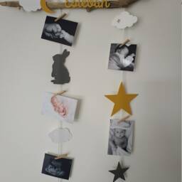 Mix & Match, Photo Holder Mobile, Birth List Gift Idea, Baby Room Decoration, Rabbit, Cloud, Moon, Star - thumbnail 2