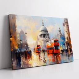 London England Cathedral Red Bus Landmark Oil Painting Style Wall Art Framed Calming Canvas Poster Print Home/Office Room Decor Gifts - thumbnail 2