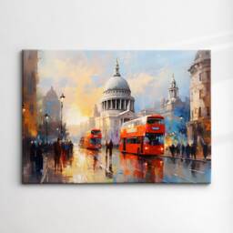 London England Cathedral Red Bus Landmark Oil Painting Style Wall Art Framed Calming Canvas Poster Print Home/Office Room Decor Gifts - thumbnail 3