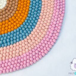 Desert Bloom Theme Six Color Felt Ball Rug, Round Felted Pom Carpet For Living Room & Bed Decor, Nursery Rugs Kids Playroom - thumbnail 2