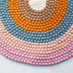 Desert Bloom Theme Six Color Felt Ball Rug, Round Felted Pom Carpet For Living Room & Bed Decor, Nursery Rugs Kids Playroom - thumbnail 3