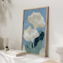 Abstract Floral Wall Art, Blue Botanical Print, Modern Flower Poster, Calm Contemporary Decor - thumbnail 2