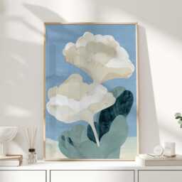Abstract Floral Wall Art, Blue Botanical Print, Modern Flower Poster, Calm Contemporary Decor - thumbnail 1