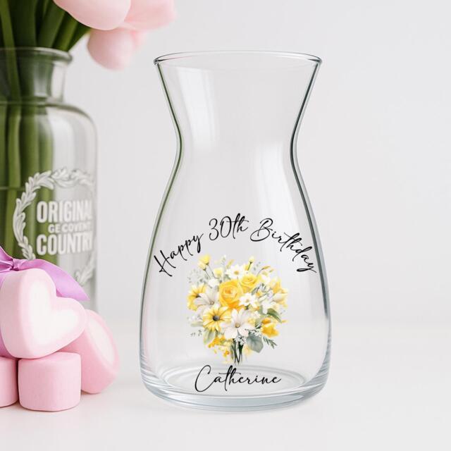 Personalised Happy Birthday Glass Vase - Gift 21st 30Th 40Th 50Th -60Th -80Th 90Th 100Th- Milestone - image 1