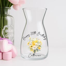 Personalised Happy Birthday Glass Vase - Gift 21st 30Th 40Th 50Th -60Th -80Th 90Th 100Th- Milestone - thumbnail 1