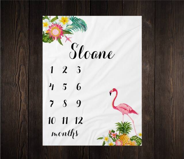 Flamingo Baby Blanket Milestone Monthly Growth Tracker Soft Fleece Minky Shower Newborn Gift Floral - image 1