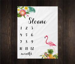 Flamingo Baby Blanket Milestone Monthly Growth Tracker Soft Fleece Minky Shower Newborn Gift Floral - thumbnail 1