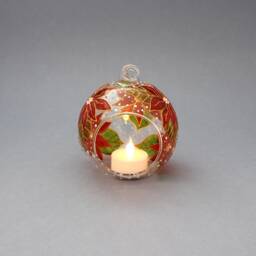 Hand Painted Gift, Tea Light Candle Holder, Hanging Glass Holder. Glass Holder On A Stand, Cristmas Gift For Her Poinsettia - thumbnail 3