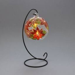 Hand Painted Gift, Tea Light Candle Holder, Hanging Glass Holder. Glass Holder On A Stand, Cristmas Gift For Her Poinsettia - thumbnail 2