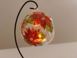 Hand Painted Gift, Tea Light Candle Holder, Hanging Glass Holder. Glass Holder On A Stand, Cristmas Gift For Her Poinsettia
