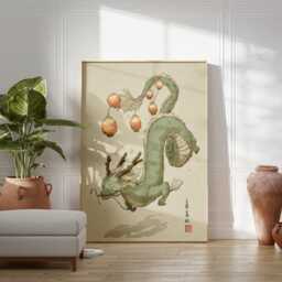 Asian Dragon Wall Art, Mythical Sea Serpent Print, Lantern Illustration, Oriental Fantasy Poster, Serene Myth Japanese Style Decor - thumbnail 3