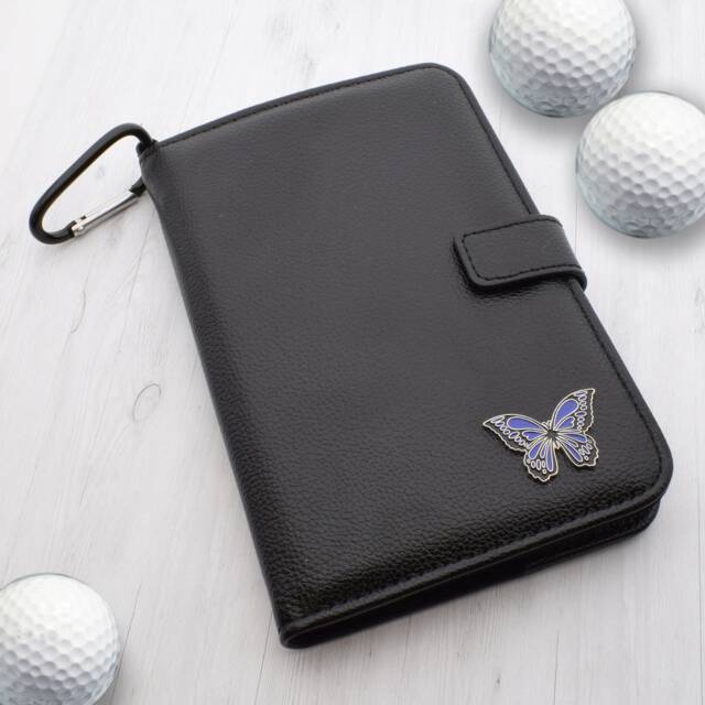 Purple Butterfly Design - Personalised Leatherette Golf Organiser Complete With Divot Repairer, Marker, Tees, Scorecard & Pencils - image 1