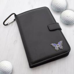 Purple Butterfly Design - Personalised Leatherette Golf Organiser Complete With Divot Repairer, Marker, Tees, Scorecard & Pencils